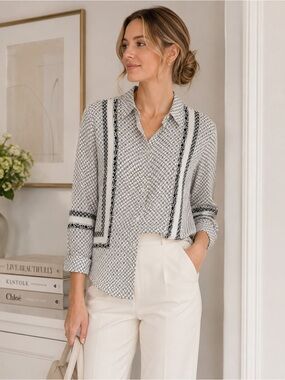 LOFT Outlet Printed Button-Front Blouse – Size Small